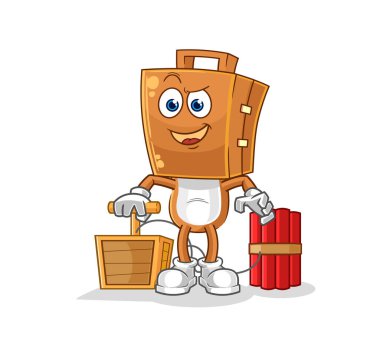 Çantanın başında dinamit fünyesi vardı. karikatür maskotu vektosu