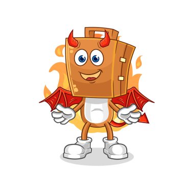 Kanat karakteri olan bavul kafalı iblis. karikatür maskotu vektosu