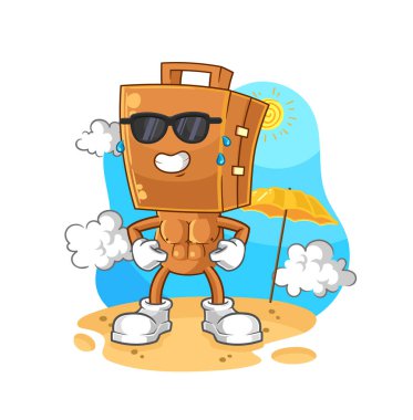 Bavul başı yazın güneşleniyor. karakter vektosu