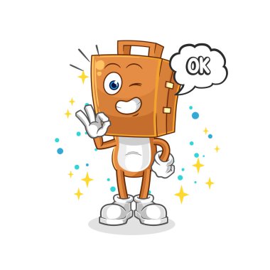 Bavul kafalı, maskotu kabul ediyor. çizgi film vektosu