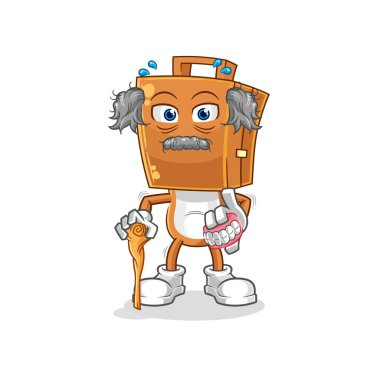 Bavul kafalı, beyaz saçlı yaşlı adam. karakter vektosu