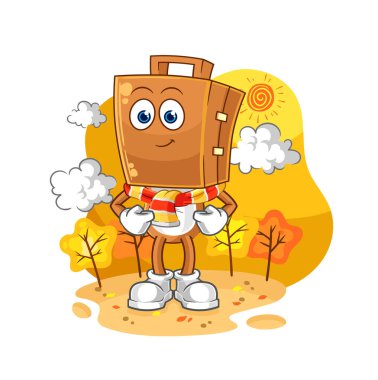 Sonbaharda valiz başı. karikatür maskotu vektosu