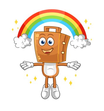 Gökkuşaklı bavul başı. çizgi film vektosu