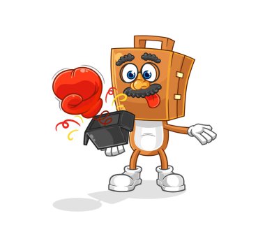 Kutudaki valiz başı şaka eldiveni. çizgi film maskotu