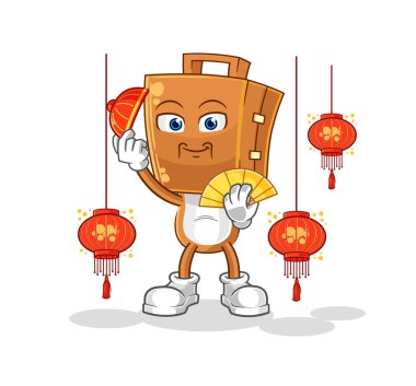 Fener resimli bavul başı Çinli. karakter vektosu