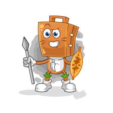 Bavul başı Afrikalı kabile savaş maskotu. çizgi film vektosu