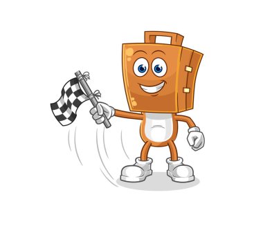 Bavul başı bitiş bayrağı. karikatür maskotu vektosu