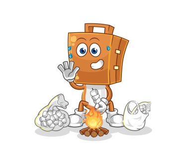 Marşmelov kızartan bavul kafası. karikatür maskotu vektosu