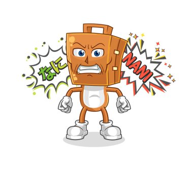 Bavul başı anime kızgın vektörü. karikatür