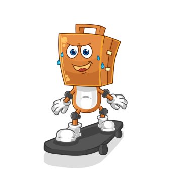 Bavul başı kaykay karikatür karakteri vekto