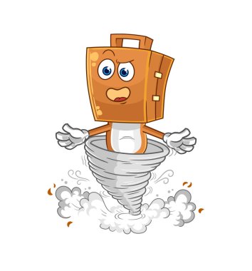 Kasırga çizgi film karakteri vektosu içindeki bavul başı