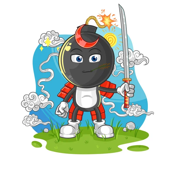 the bomb head samurai cartoon. cartoon mascot vecto