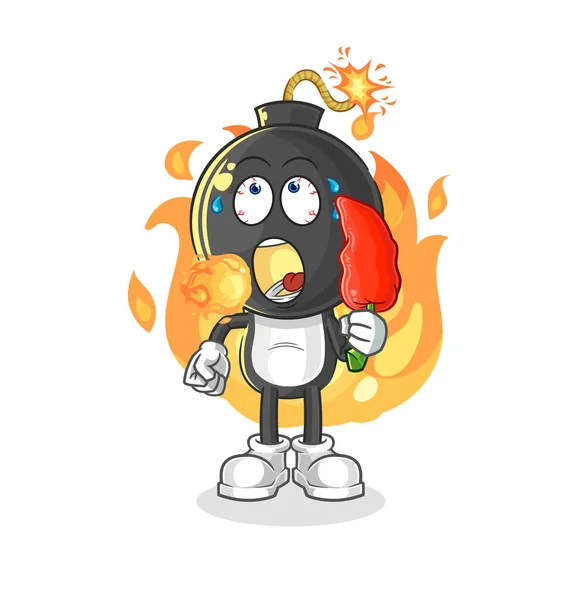 Bomb Head Eat Hot Chilie Mascot Cartoon Vecto — Stok Vektör