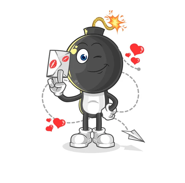 Bomb Head Hold Love Letter Illustration Character Vecto — Stock Vector