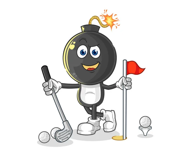 Bomb Head Playing Golf Vector Cartoon Characte — Stock Vector