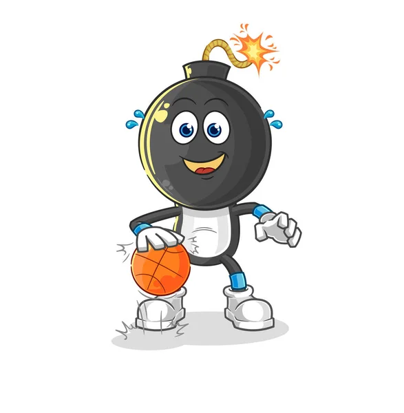 Bomb Head Dribble Basketball Character Cartoon Mascot Vecto — Stock Vector