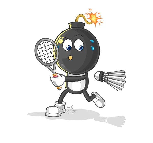 Bomb Head Playing Badminton Illustration Character Vecto — Stock Vector
