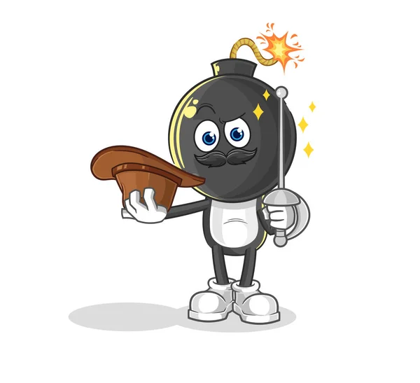 Bomb Head Fencer Character Cartoon Mascot Vecto — Stock Vector
