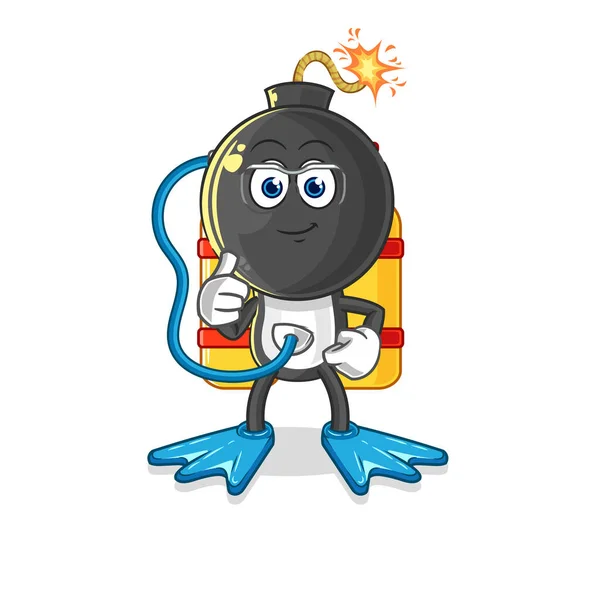 Bomb Head Diver Cartoon Cartoon Mascot Vecto — Stock Vector