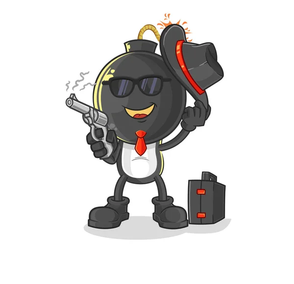 Bomb Head Mafia Gun Character Cartoon Mascot Vecto — Stock vektor