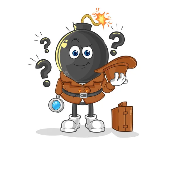 Bomb Head Detective Vector Cartoon Characte — Stok Vektör