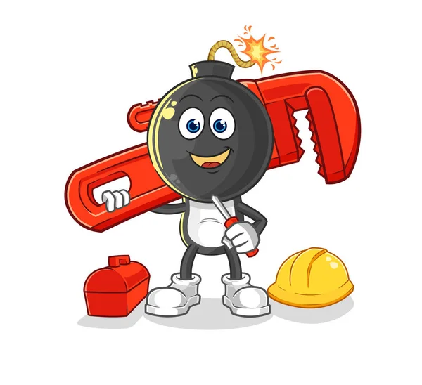 Bomb Head Plumber Cartoon Cartoon Mascot Vecto — Stock vektor