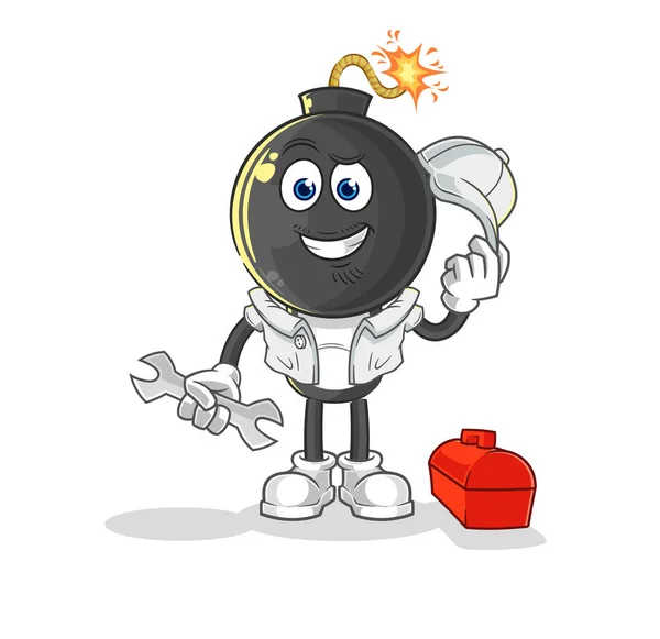 Bomb Head Mechanic Cartoon Cartoon Mascot Vecto — Stock Vector