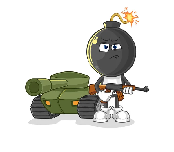 Bomb Head Soldier Tank Character Cartoon Mascot Vecto — Stock vektor