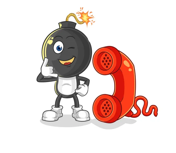 Bomb Head Call Mascot Cartoon Vecto — Stock Vector