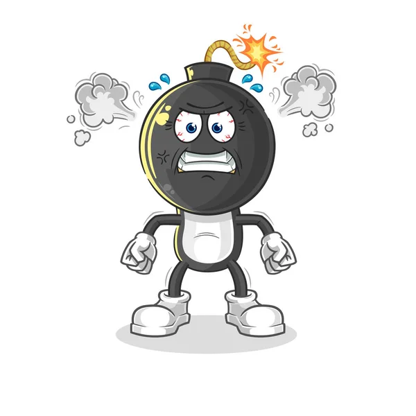 Bomb Head Very Angry Mascot Cartoon Vecto — Stok Vektör