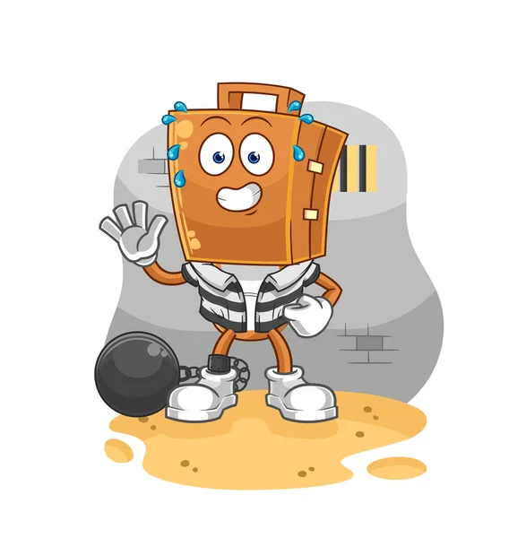 Suitcase Head Criminal Jail Cartoon Characte — Stock Vector