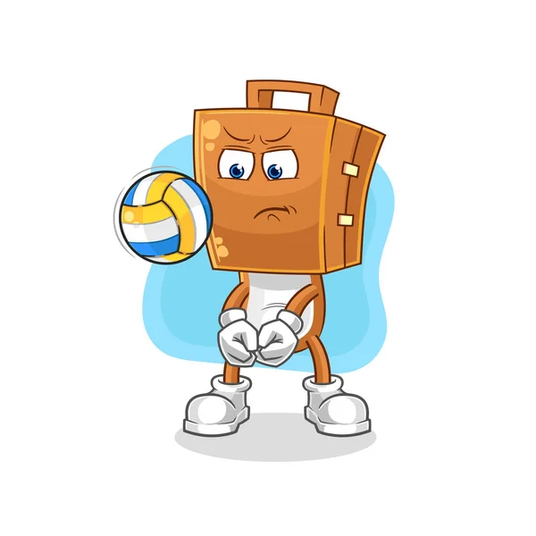 Suitcase Head Play Volleyball Mascot Cartoon Vecto — Stock Vector