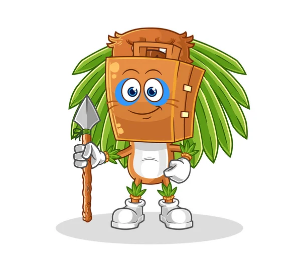 the suitcase head tribal man mascot. cartoon vecto