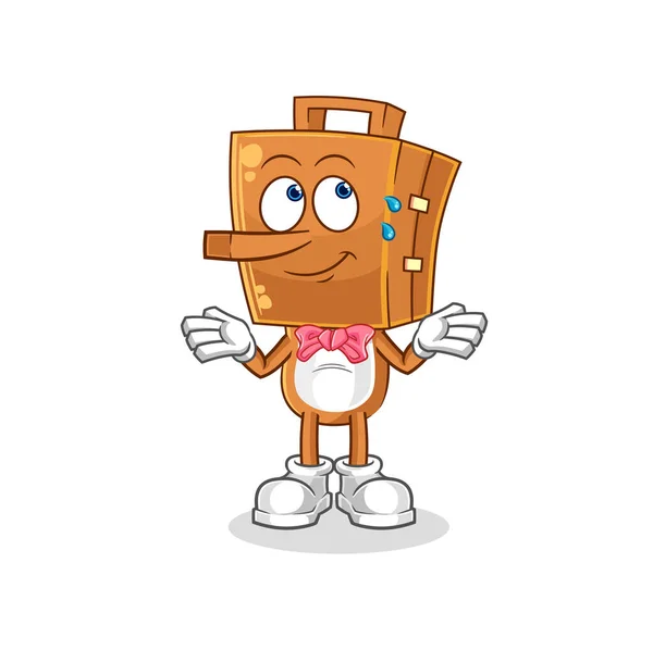 Suitcase Head Lie Pinocchio Character Cartoon Mascot Vecto — Wektor stockowy