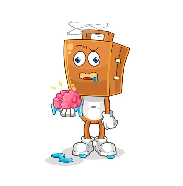 スーツケースの頭に脳のベクトルはない 漫画のキャラクター — ストックベクタ