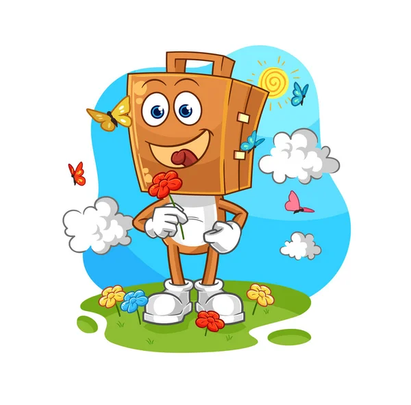 Bavul başı baharda çiçek toplar. karakter vektosu