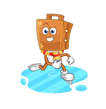 Bavul başı buz kayağı çizgi filmi. karakter maskotu vekto