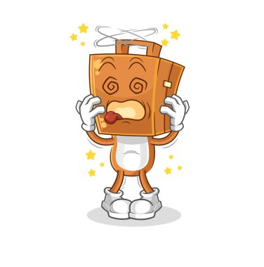 Bavulun başı dönen baş maskotu. çizgi film vektosu