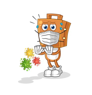 Bavul kafası virüs karikatürlerini reddediyor. karikatür maskotu vektosu