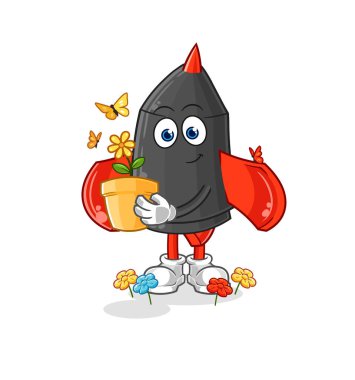 Çiçek saksısıyla dart. karakter vektosu