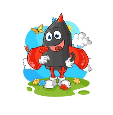 Dart baharda çiçek toplar. karakter vektosu