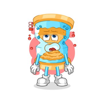 Kum saati düşük batarya maskotu. çizgi film vektosu