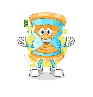 Kum saati dolu pil karakteri. karikatür maskotu vektosu