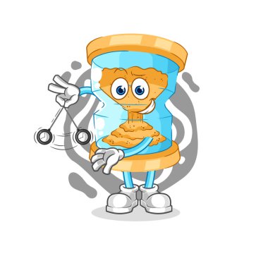 Kum saati hipnotize edici çizgi film. karikatür maskotu vektosu