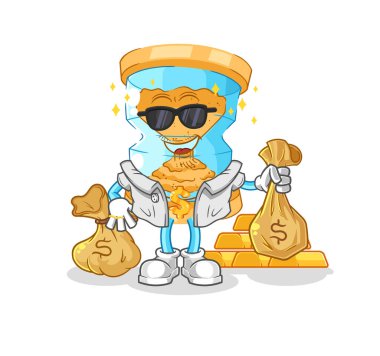 Kum saati zengini. karikatür maskotu vektosu