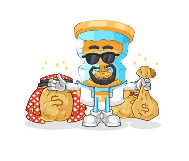 Kum saati zengini Arap maskotu. çizgi film vektosu