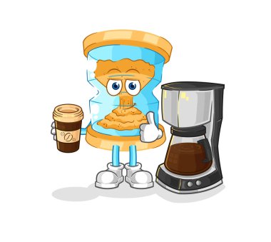 Kum saati kahve illüstrasyonunu içiyor. karakter vektosu