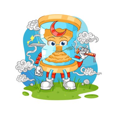 Kum Saati Samuray çizgi filmi. karikatür maskotu vektosu