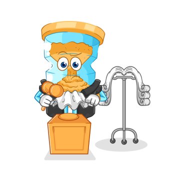 Kum saati yargıcı tokmağı tutuyor. karakter vektosu