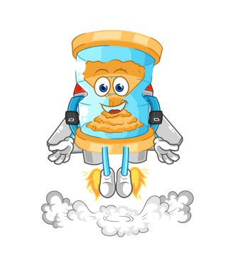 Sırt roketi maskotlu kum saati. çizgi film vektosu